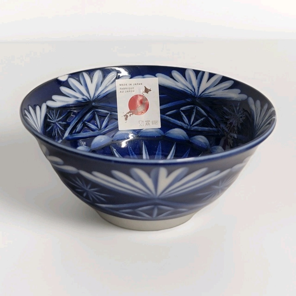 Mino ware Japanese Ceramics Kiriko Pattern Blue Small Bowl‎ 6"x3" Made In Japan